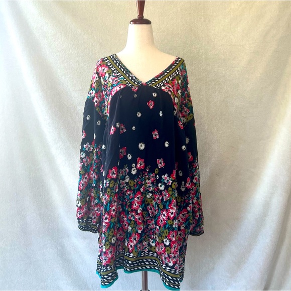 Portobello Row Dresses & Skirts - Floral Pink Flower Tunic Style Loose Fitting Dress Cowgirl Western Shirt